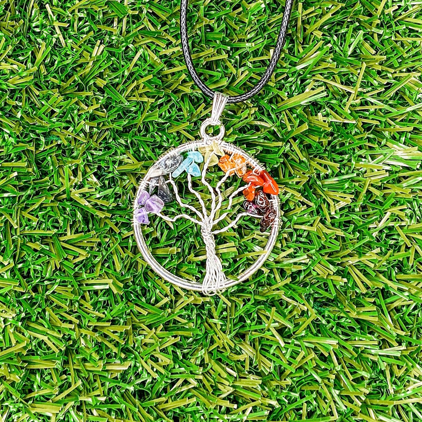 7 Chakra Tree of Life Wire Wrapped Pendant Necklace